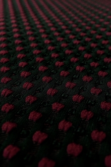 Polyester Swiss Dot Brocade with Maroon Dots0