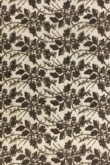 Brown Embroidered Illusion with Flowers and Leaves with Double Scallop0