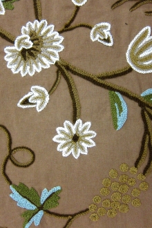 Floral Crewel Embroidery on Cotton Canvas0