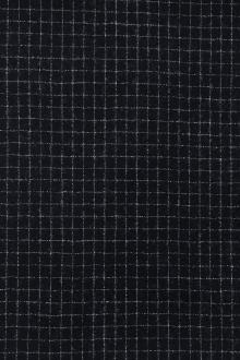 Italian Virgin Wool and Lycra Flannel Grid in Dark Navy0