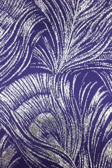 Silk Lurex Panne Velvet with Peacock Feather Motif in Violet Silver0