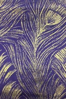 Silk Lurex Panne Velvet with Peacock Feather Motif in Violet Gold0