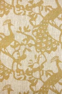 Linen Upholstery Metallic Peacock Print0