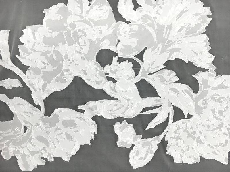 White Silk Organza Panel with Large Abstract Carnations0