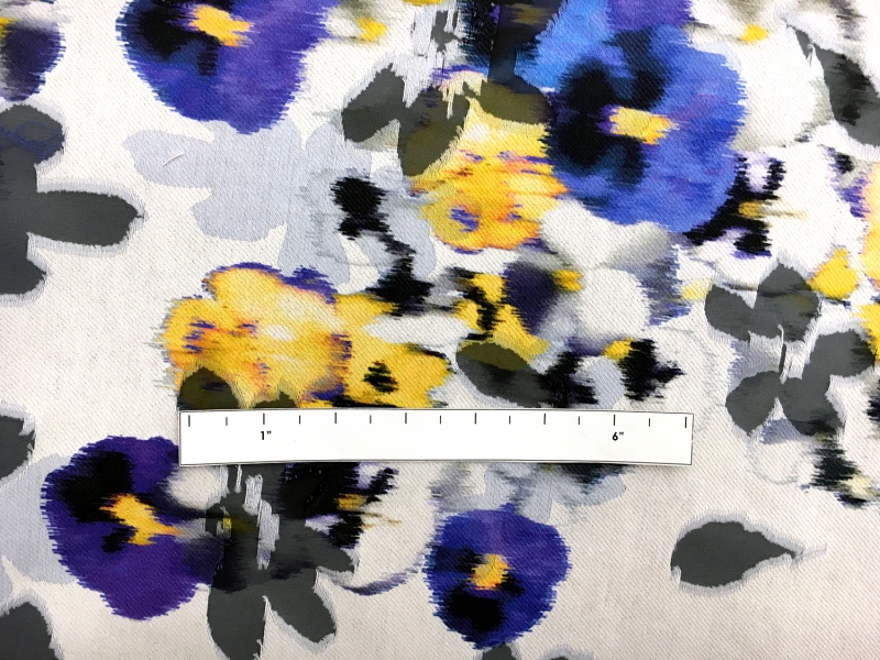 Cotton and Silk Blend Burnout Organza Panel with Pansies2