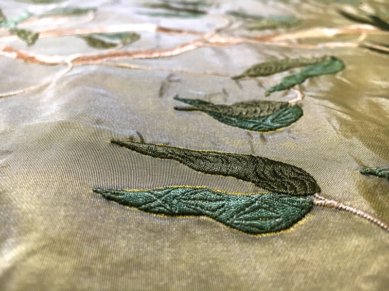 Iridescent Silk Taffeta with Embroidered Bamboo2