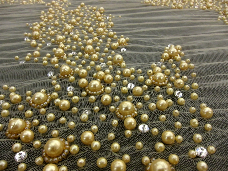 Novelty Beaded Tulle in Gold1