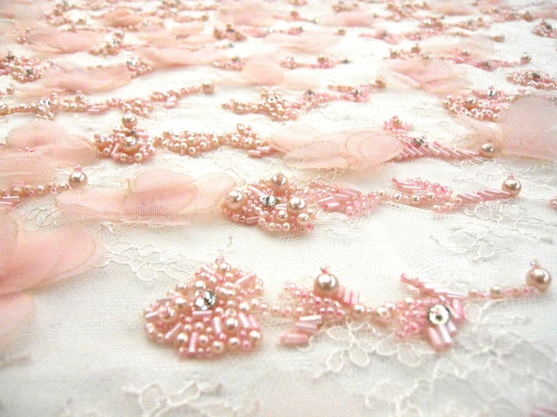 Appliqué Flowers and Beading on Chantilly Lace2