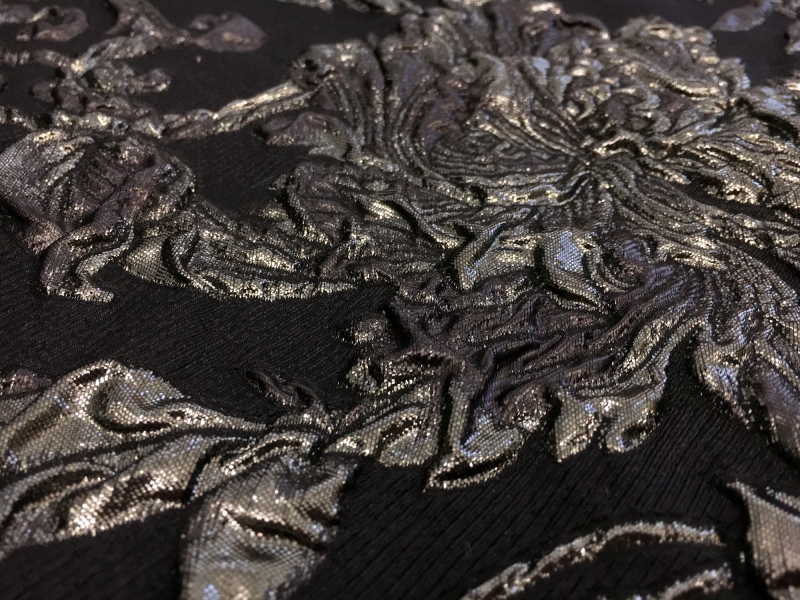 Silk Blend Metallic Cloque with Florals and Damask Patterns2