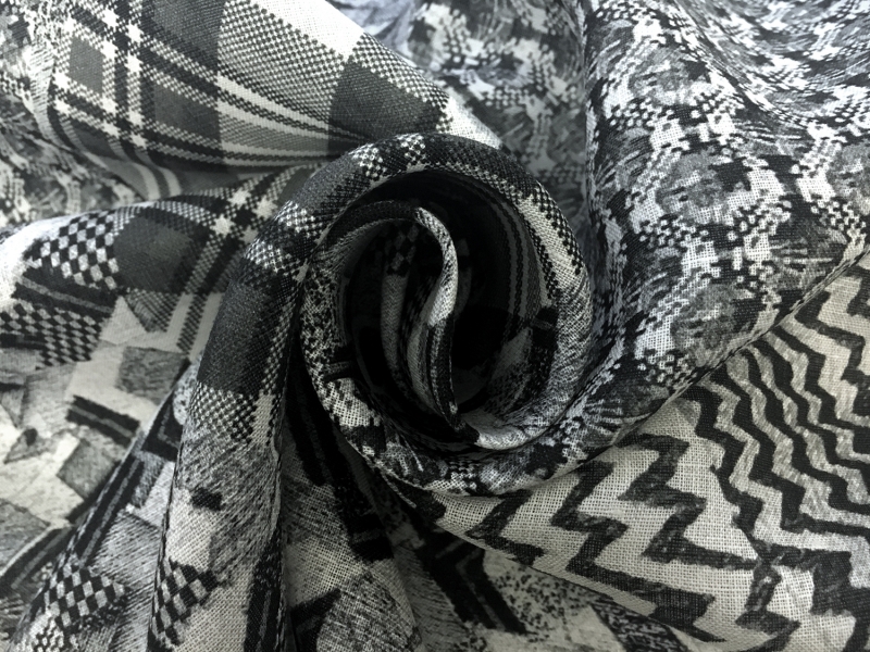 Handkerchief Linen Black And White Collage Digital Print1