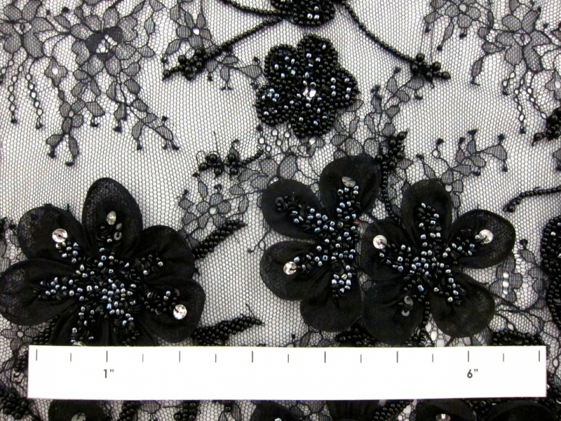 Beaded Chantilly Lace with Flower Appliqué1