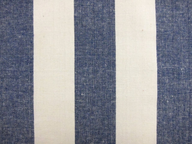 Cotton Upholstery 3" Stripe In Denim And Off White0