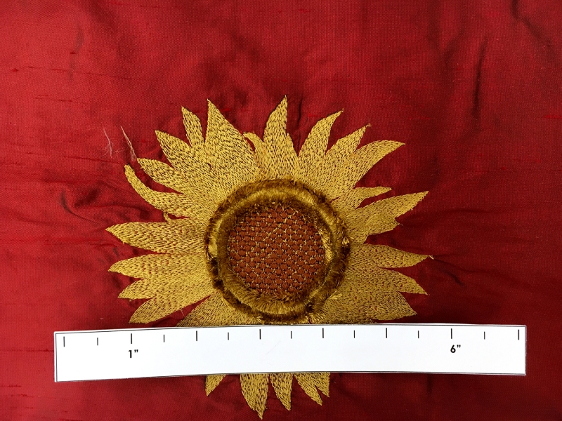 Embroidered Iridescent Silk Shantung with 3D Sunflowers1