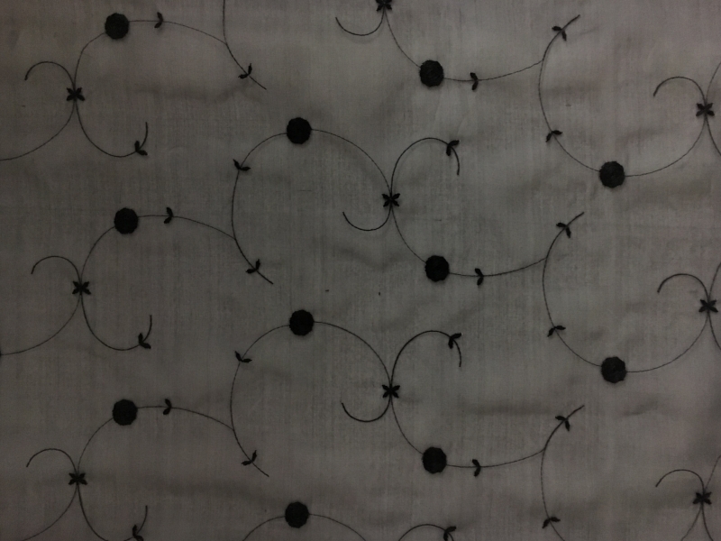 Black Silk Organza Embroidered with Small Round Flowers1