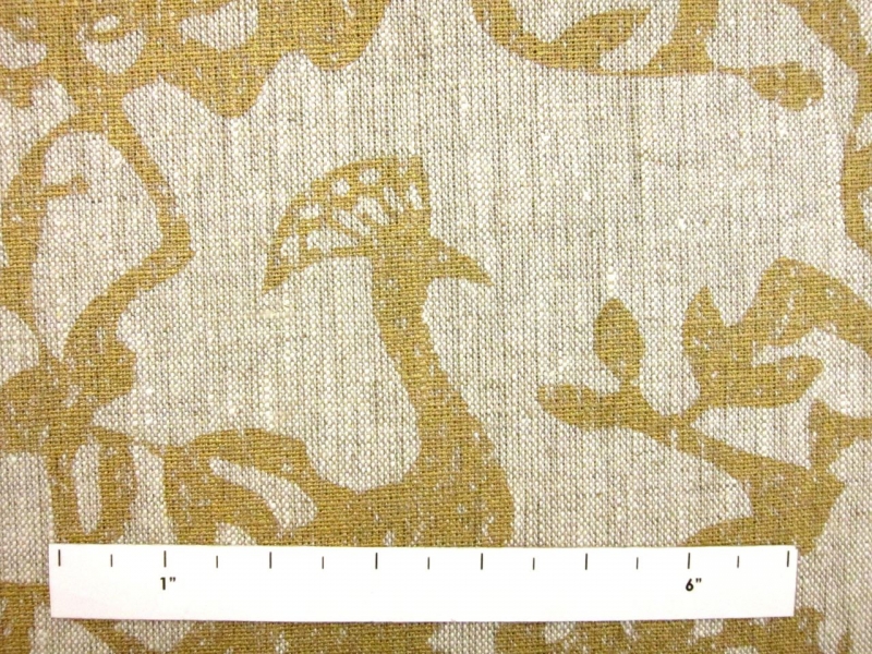 Linen Upholstery Metallic Peacock Print1