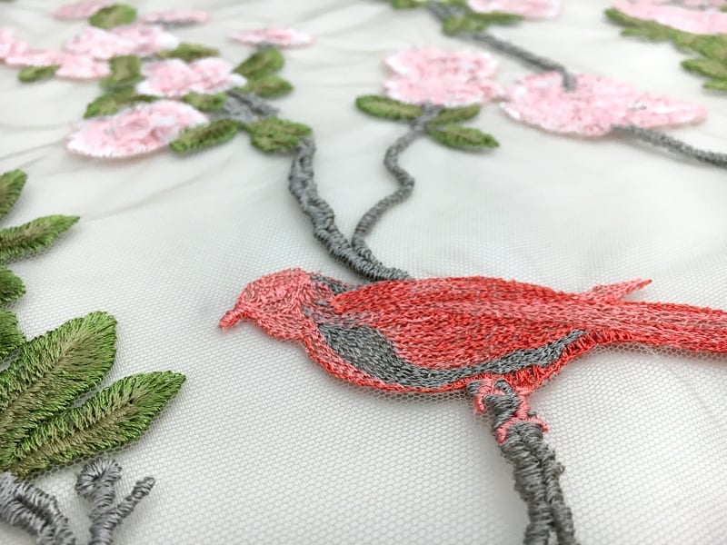 Metallic Embroidered Tulle with Birds and Flowers3