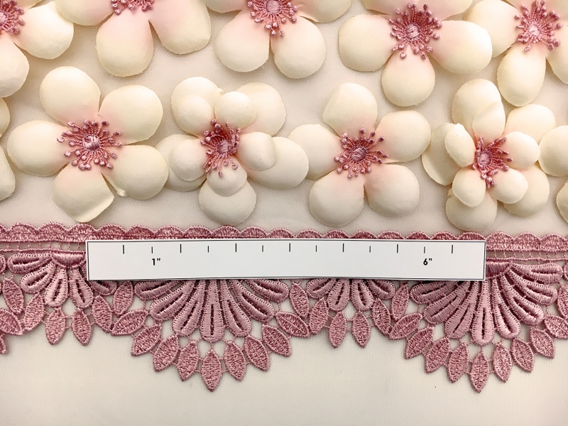 Blush Flowers Appliqued on Tulle with Lace Trim1
