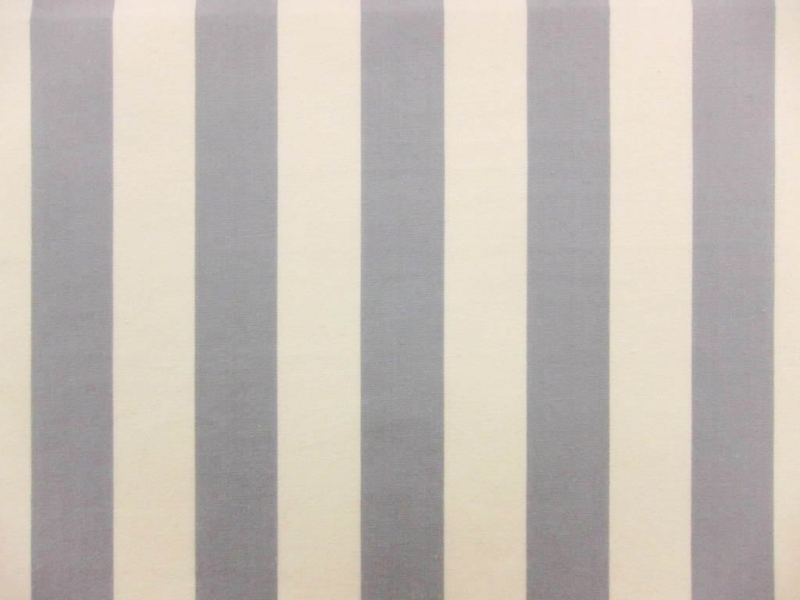 Cotton Upholstery 1.5" Stripe In Silver And Ivory 0