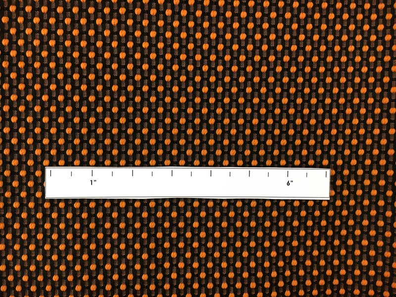 Polyester Swiss Dot Brocade with Orange Dots1