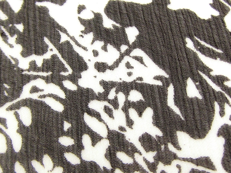 Printed Silk Chiffon with Black and White Floral Silhouettes2