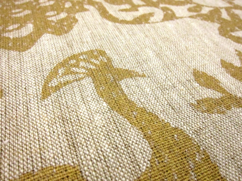 Linen Upholstery Metallic Peacock Print2
