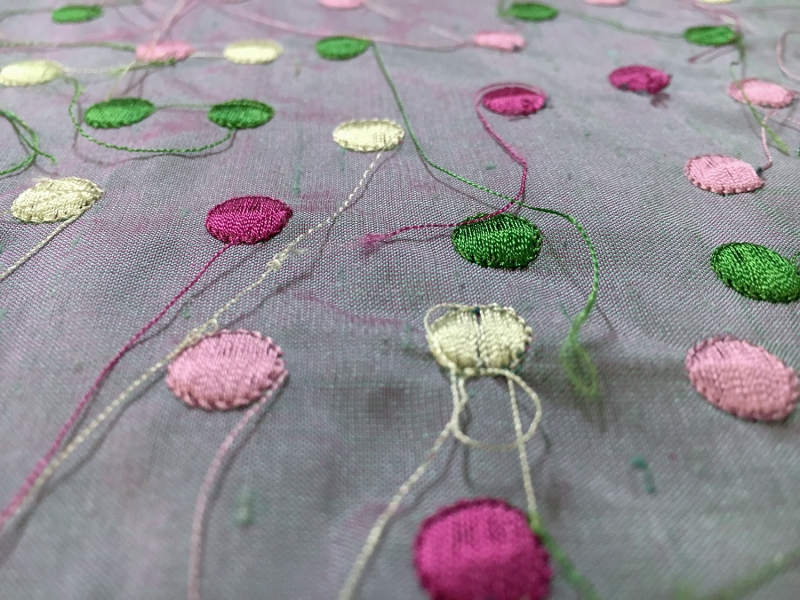 Iridescent Silk Shantung with Embroidered Dots2
