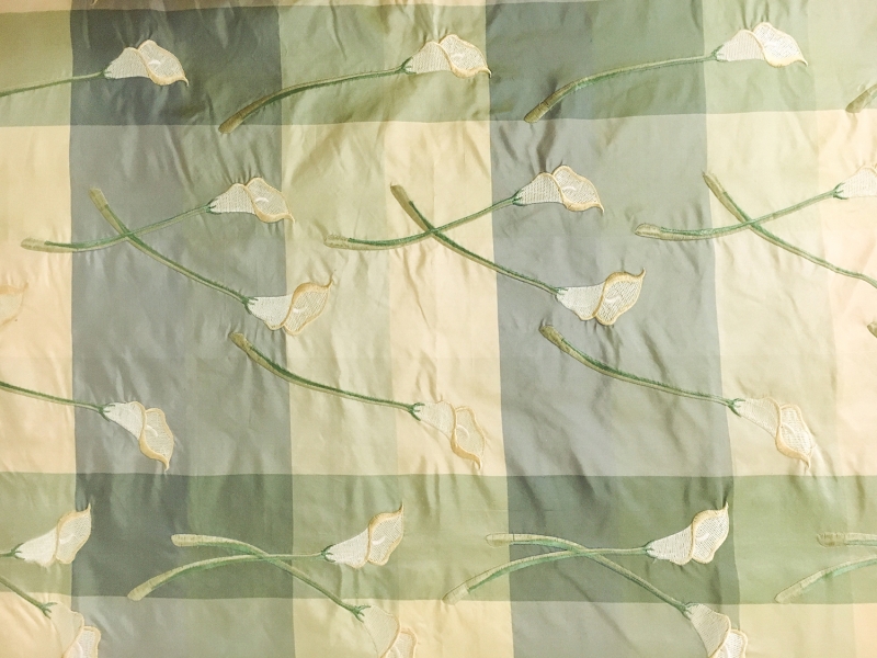 Silk Taffeta Check with Embroidered Calla Lilies 0
