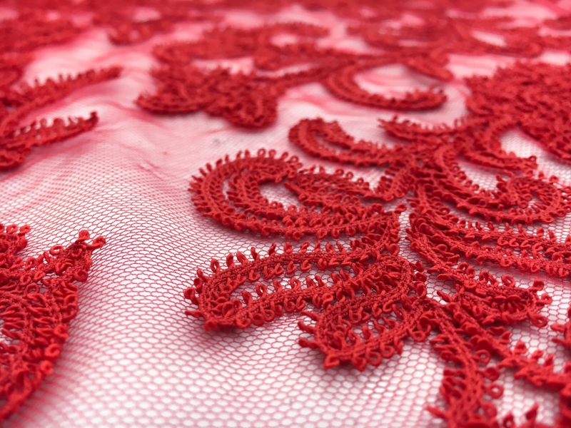 Embroidered Tulle in Red2