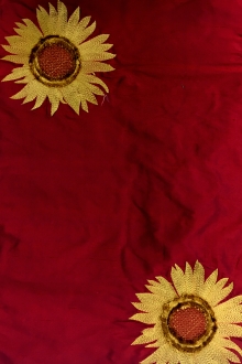 Embroidered Iridescent Silk Shantung with 3D Sunflowers0