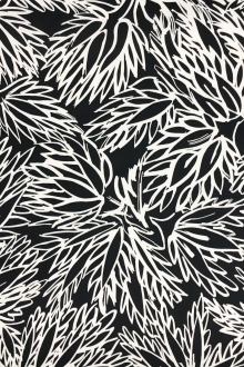 Printed Cotton Viscose Faille with Sketched Black and White Leaves0