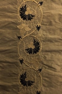 Iridescent Silk Shantung with Embroidered Rows of Vines0