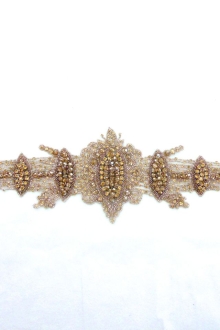 Esther Champagne Crystal Beaded Tulle Belt0