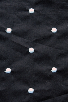 Cotton Embroidered Dots Baby Blue on Black0