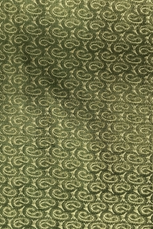 metallic green and gold brocade with repeating gold paisleys