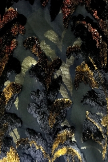 black chiffon with burnout velvet in gold lurex in leaf patterns