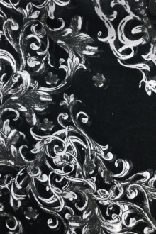 printed black chiffon with grey ornamental brocade patterns