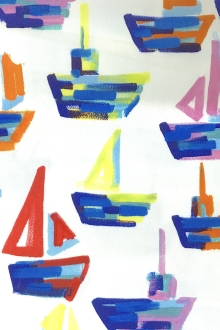 printed white cotton and lycra with colorful painted sailboats