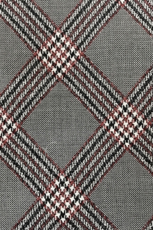 italian wool with diagonal plaid in charcoal, white, and red
