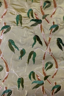 Iridescent Silk Taffeta with Embroidered Bamboo0
