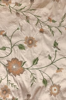 Iridescent Embroidered Silk Shantung with Flowers on Vines0