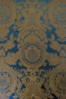 Silk Brocade with Filigree Motif In Teal and Gold0