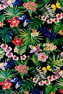 Polyester Jacquard Brocade with Colorful Tropical Florals0