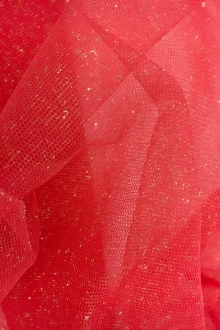 Metallic Nylon Tulle in Rosso and Gold0