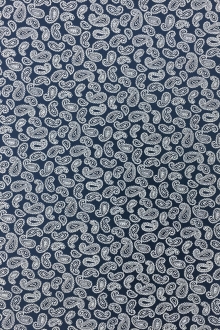 Cotton Broadcloth With Paisley Print in Navy And White0