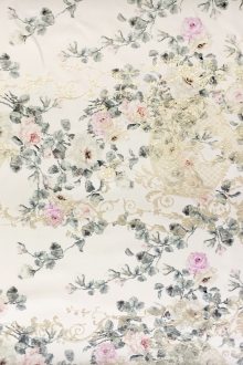 Twill with Roses and Gold Metallic Cloqué Jacquard 0
