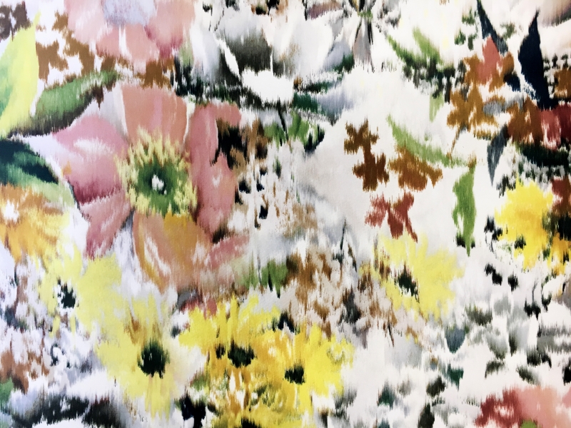 Silk Mikado with Warp Printed Florals0