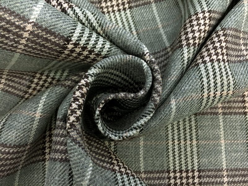 Italian Silk Linen Wool Blend Plaid in Sage1