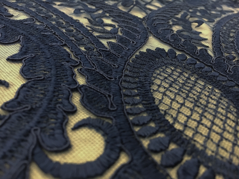 Embroidered Tulle with Heavy Regal Patterns in Navy2