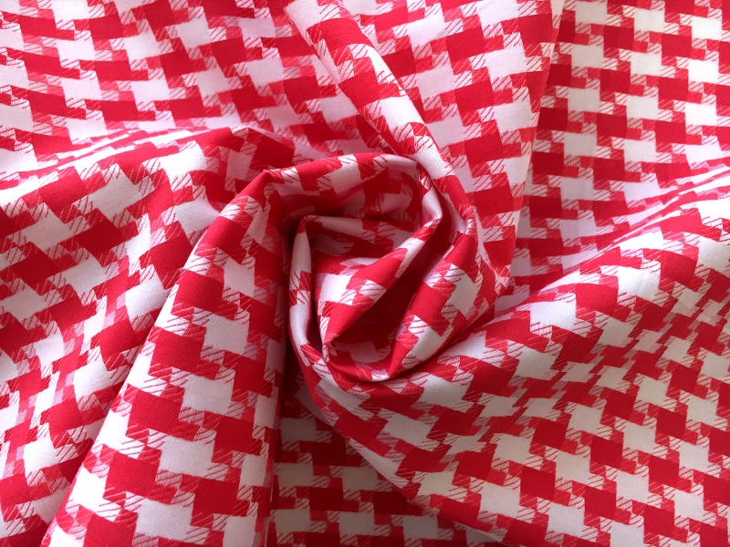 Italian Cotton Houndstooth Shirting in Vermilion1