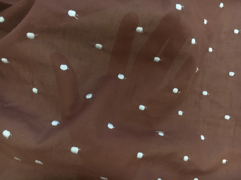 Cotton Embroidered Dots in Blue over Brown2